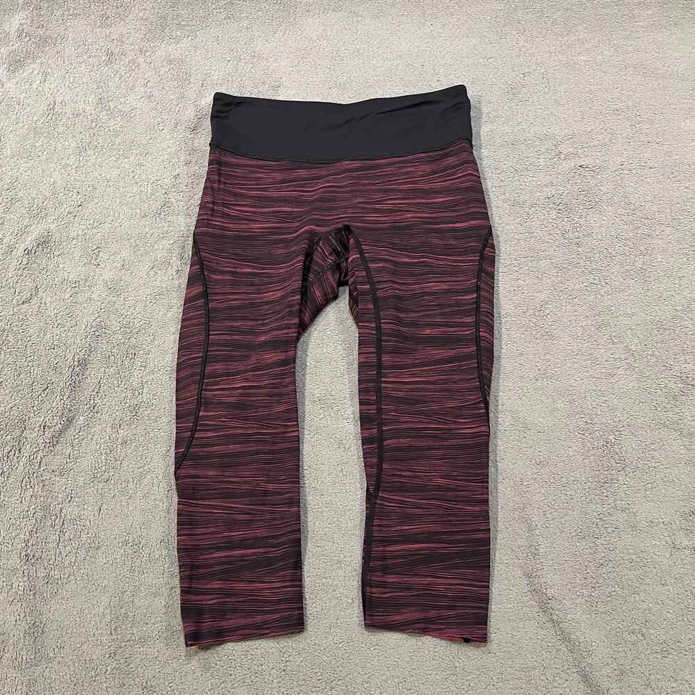Lululemon Run the Day Crop Black Burgundy Space Dye Leggings Women's Size 10